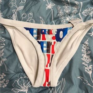 Aerie White Bikini Bottom with Vibrant Pattern